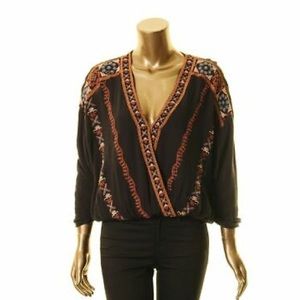 Free People - Black Embroidered top, size small
